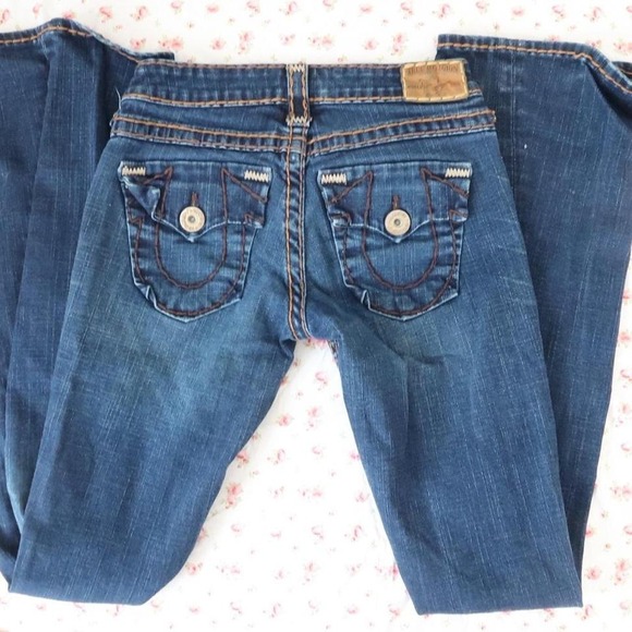 TRUE RELIGION Y2K Low Rise Flare Jeans Contrast Stitching W 26 - Picture 4 of 7